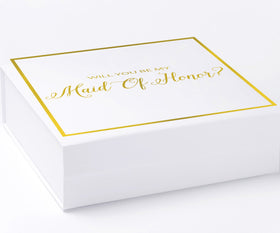Will You Be My maid of honor? Proposal Box White -  Border - No ribbon