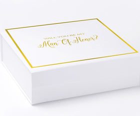 Will You Be My Man of Honor? Proposal Box White -  Border - No ribbon