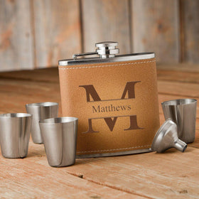 Personalized Durango Monogrammed Hide Stitch Flask & Shot Glass Gift Box Set
