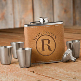 Personalized Durango Monogrammed Hide Stitch Flask & Shot Glass Gift Box Set