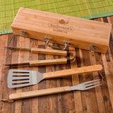 Personalized Grill Set - BBQ Set - Bamboo Case - Groomsmen Gifts