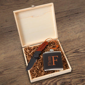 Personalized Stirling Groomsmen Flask Gift Box Set