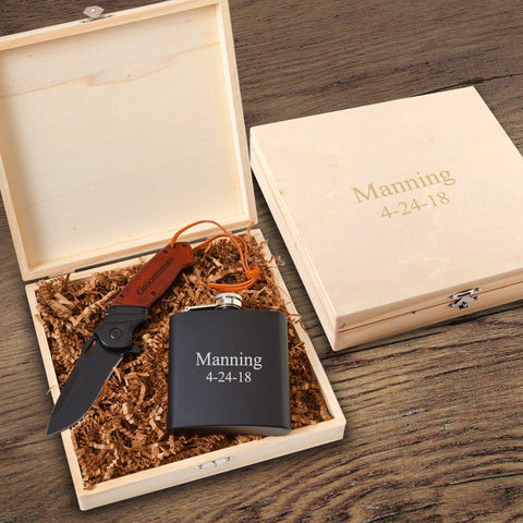Personalized Larkhall Groomsmen Flask Gift Box Set