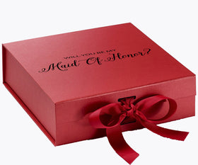 Will You Be My maid of honor? Proposal Box Red w/ black ribbon - No Border