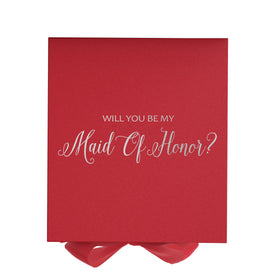 Will You Be My maid of honor? Proposal Box Red w/ black ribbon - No Border