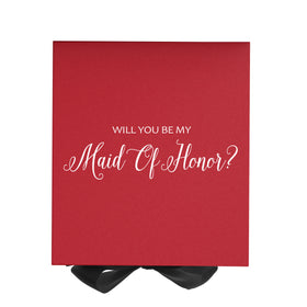 Will You Be My maid of honor? Proposal Box Red w/ black ribbon - No Border