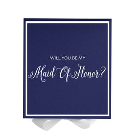 Will You Be My maid of honor? Proposal Box Navy w/ White Bow -  Border