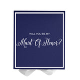 Will You Be My maid of honor? Proposal Box Navy w/ White Bow -  Border