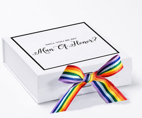 Will You Be My Man of Honor? Proposal Box White -  Border - Rainbow Ribbon