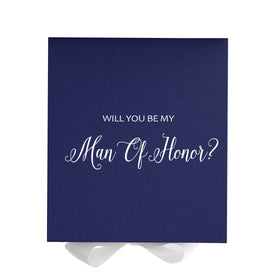 Will You Be My Man of Honor? Proposal Box Navy w/ White Bow - No Border