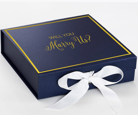 Will You Marry Us?? Proposal Box Navy w/ White Bow -  Border