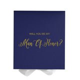 Will You Be My Man of Honor? Proposal Box Navy w/ White Bow - No Border