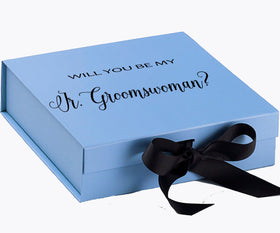 Will You Be My Jr Groomswoman? Proposal Box Light Blue w/ Black Bow- No Border