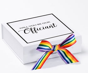 Will You Be our Officiant? Proposal Box White -  Border - Rainbow Ribbon