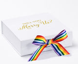 Will You Marry Us?? Proposal Box White - No Border - Rainbow Ribbon