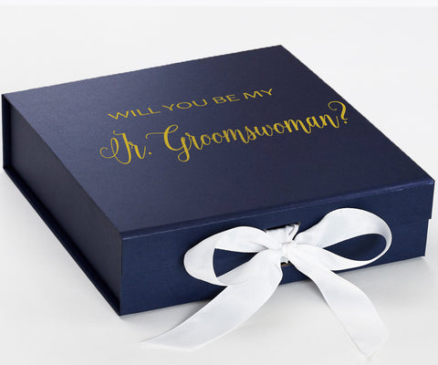 Will You Be My Jr Groomswoman? Proposal Box Navy w/ White Bow - No Border