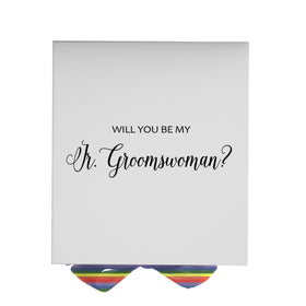 Will You Be My Jr Groomswoman? Proposal Box White - No Border - Rainbow Ribbon