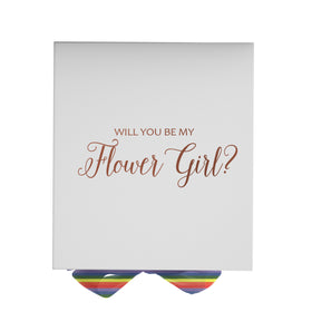 Will You Be My Flower Girl? Proposal Box White - No Border - Rainbow Ribbon