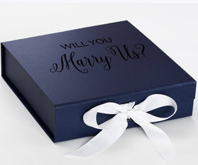 Will You Marry Us?? Proposal Box Navy w/ White Bow - No Border