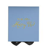 Will You Marry Us?? Proposal Box Light Blue w/ Black Bow- No Border