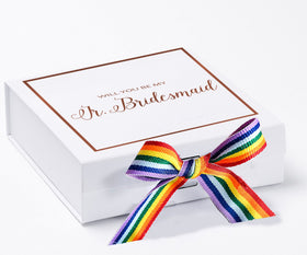 Will You Be My jr bridesmaid? Proposal Box White -  Border - Rainbow Ribbon