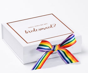 Will You Be My bridesmaid? Proposal Box White -  Border - Rainbow Ribbon