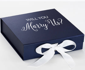 Will You Marry Us?? Proposal Box Navy w/ White Bow - No Border