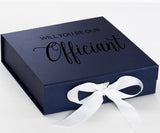 Will You Be our Officiant? Proposal Box Navy w/ White Bow - No Border