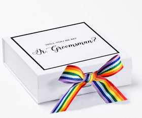 Will You Be My jr groomsman? Proposal Box White -  Border - Rainbow Ribbon