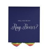 Will You Be My Ring Bearer? Proposal Box Navy - No Border - Rainbow Ribbon