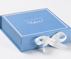 Will You Be My Usher? Proposal Box Light Blue w/ white Bow-  Border