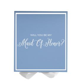 Will You Be My maid of honor? Proposal Box Light Blue w/ white Bow-  Border