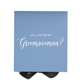 Will You Be My groomswoman? Proposal Box Light Blue w/ Black Bow- No Border