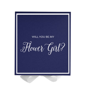 Will You Be My Flower Girl? Proposal Box Navy w/ White Bow -  Border