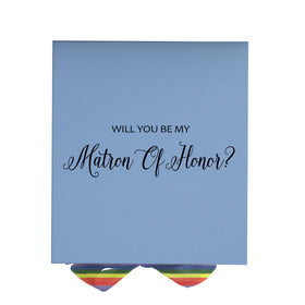 Will You Be My Matron of Honor? Proposal Box light blue - No Border - Rainbow Ribbon