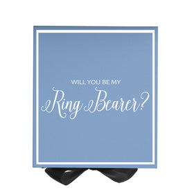 Will You Be My Ring Bearer? Proposal Box Light Blue w/ Black Bow-  Border