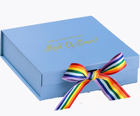 Will You Be My maid of honor? Proposal Box light blue - No Border - Rainbow Ribbon