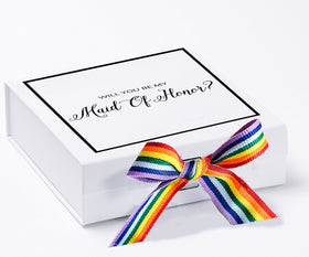 Will You Be My maid of honor? Proposal Box White -  Border - Rainbow Ribbon