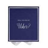 Will You Be My Usher? Proposal Box Navy w/ White Bow -  Border