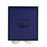 Will You Be My Usher? Proposal Box Navy w/ White Bow -  Border