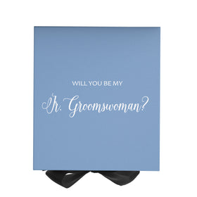 Will You Be My Jr Groomswoman? Proposal Box Light Blue w/ Black Bow- No Border