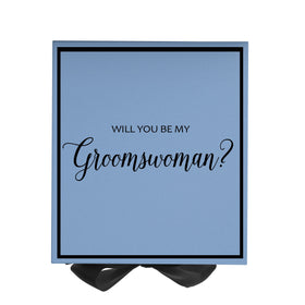 Will You Be My groomswoman? Proposal Box Light Blue w/ Black Bow-  Border