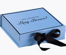 Will You Be My Ring Bearer? Proposal Box Light Blue w/ Black Bow-  Border