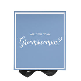 Will You Be My groomswoman? Proposal Box Light Blue w/ Black Bow-  Border