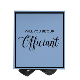 Will You Be our Officiant? Proposal Box Light Blue w/ Black Bow-  Border