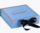 Will You Be My groomswoman? Proposal Box Light Blue w/ Black Bow-  Border