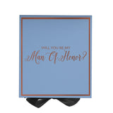 Will You Be My Man of Honor? Proposal Box Light Blue w/ Black Bow-  Border