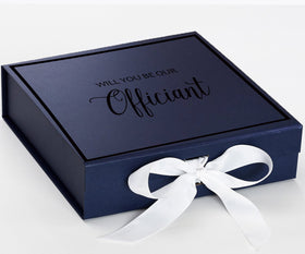 Will You Be our Officiant? Proposal Box Navy w/ White Bow -  Border