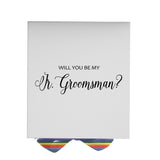 Will You Be My jr groomsman? Proposal Box White - No Border - Rainbow Ribbon