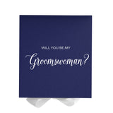 Will You Be My groomswoman? Proposal Box Navy w/ White Bow - No Border